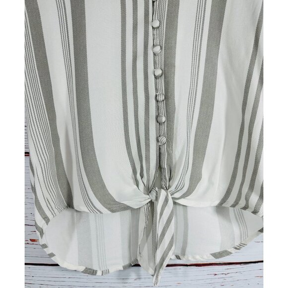 Stripe & Stare Womens Button Front Striped Tie Hem Top Size Medium Nautical - Picture 13 of 13